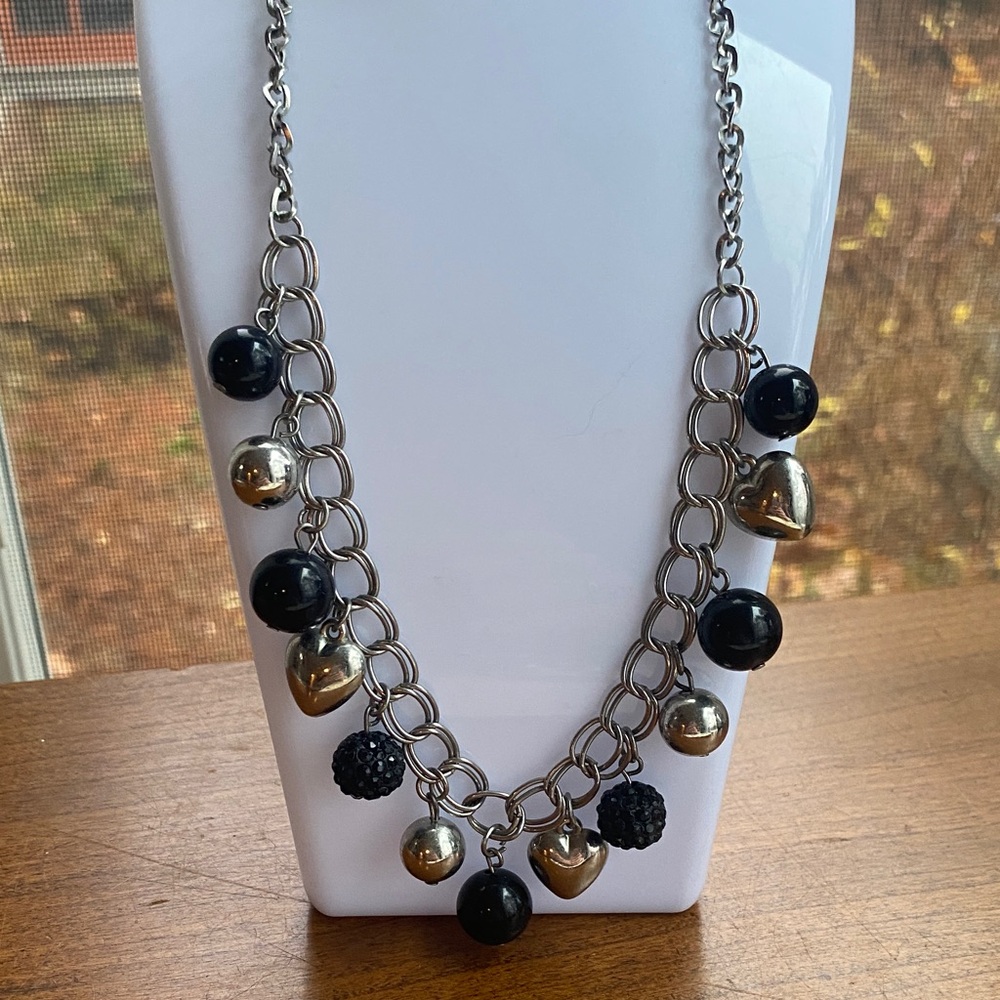 Boho Chic Silver and Black Beaded Necklace